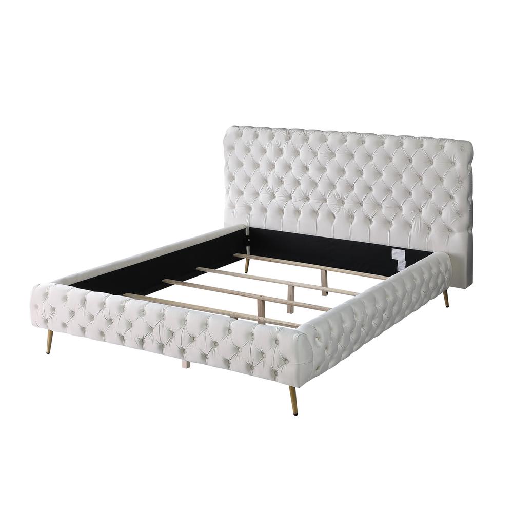 Demeter Velvet Platform Queen Bed in Cream. Picture 1