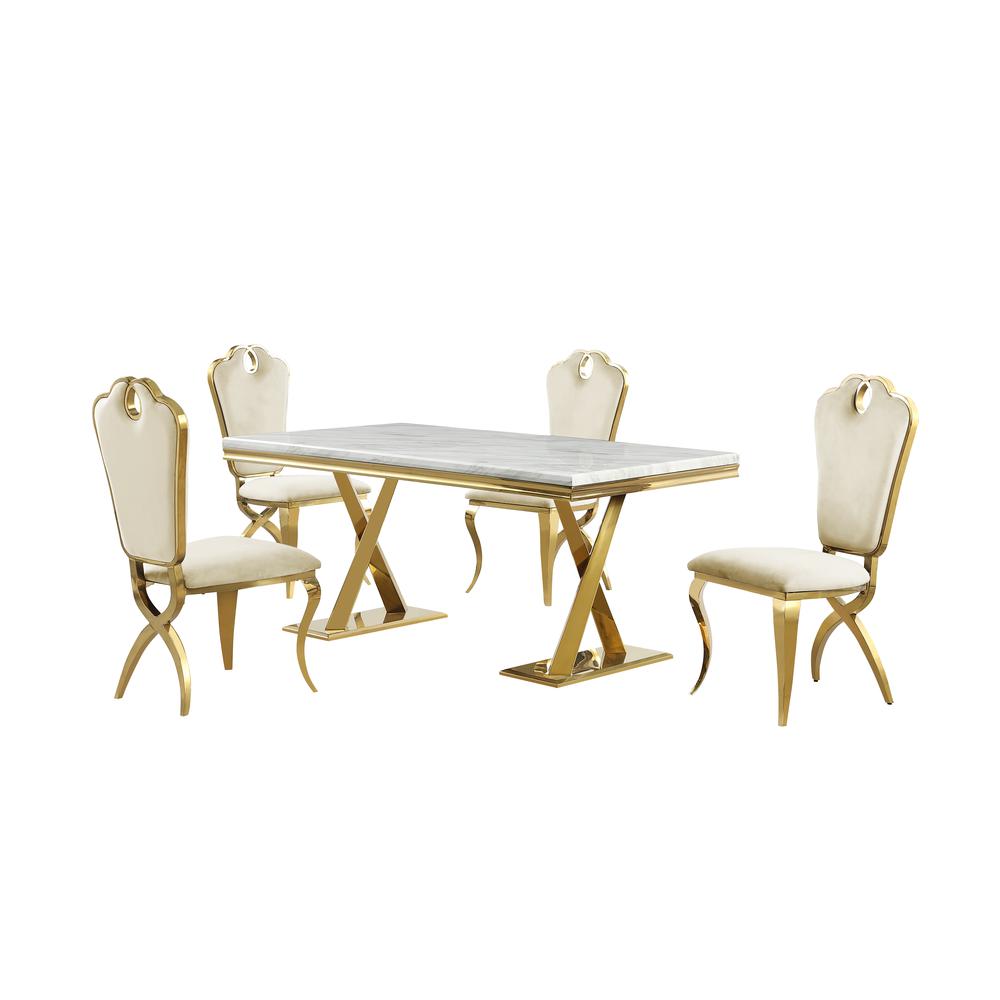 Gernot Cream with Gold 5-Piece Rectangle Dining Set. Picture 1