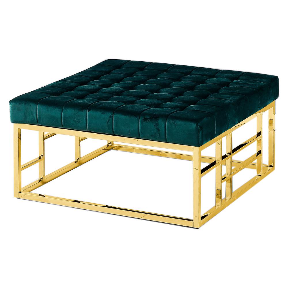 Best Master Furniture 36" Square Modern Gold Plated Accent Ottoman in Green. Picture 1