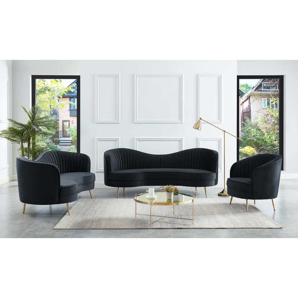 Wallace 3-piece Modern Velvet Living Room Set in Black. The main picture.