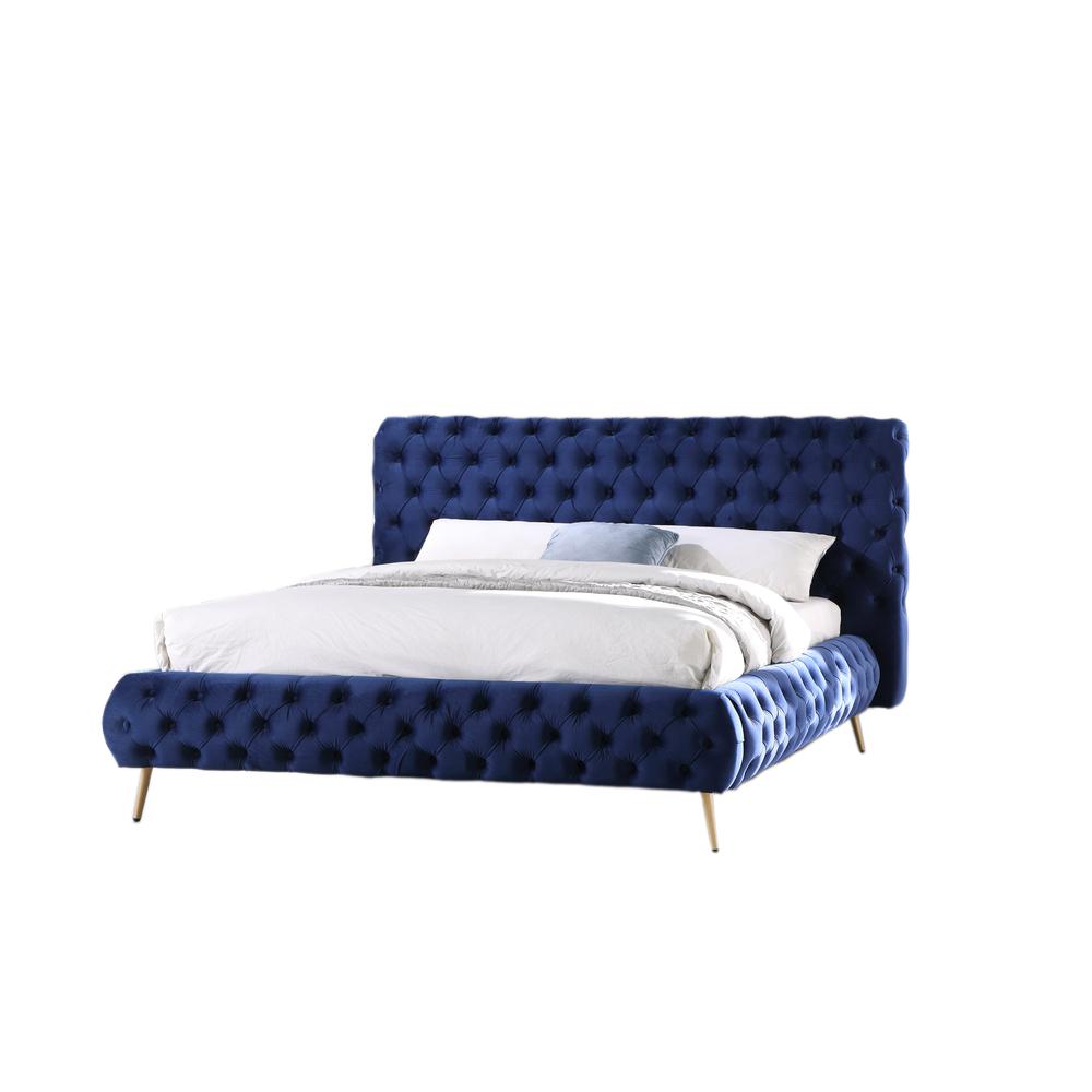 Best Master Furniture Demeter Tufted Fabric Platform California King Bed in Blue. Picture 1