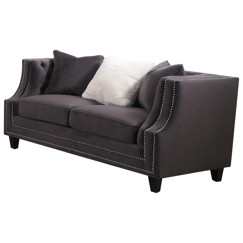 Marylou Velvet with Nailheads Loveseat in Gray. Picture 1