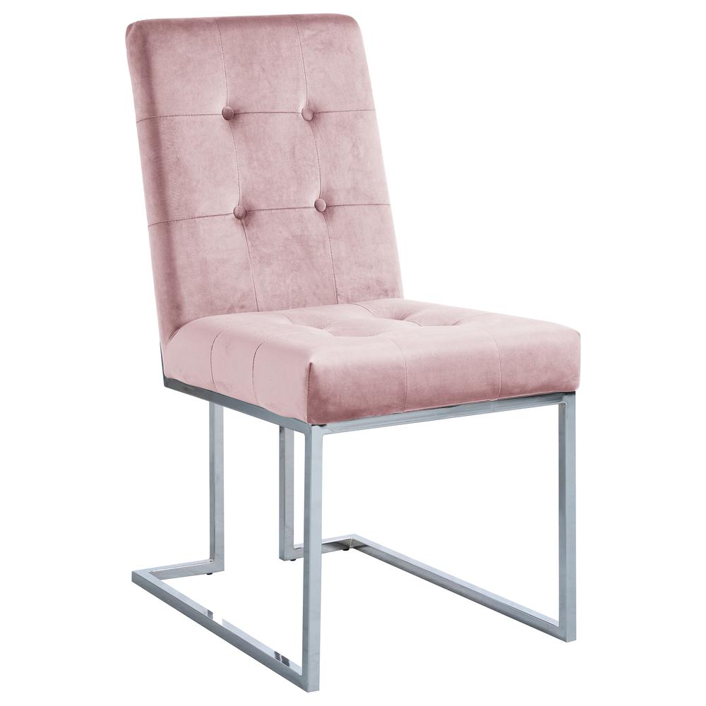 Modern Velvet Fabric Dining Chair in Pink/Silver (Set of 2). Picture 1