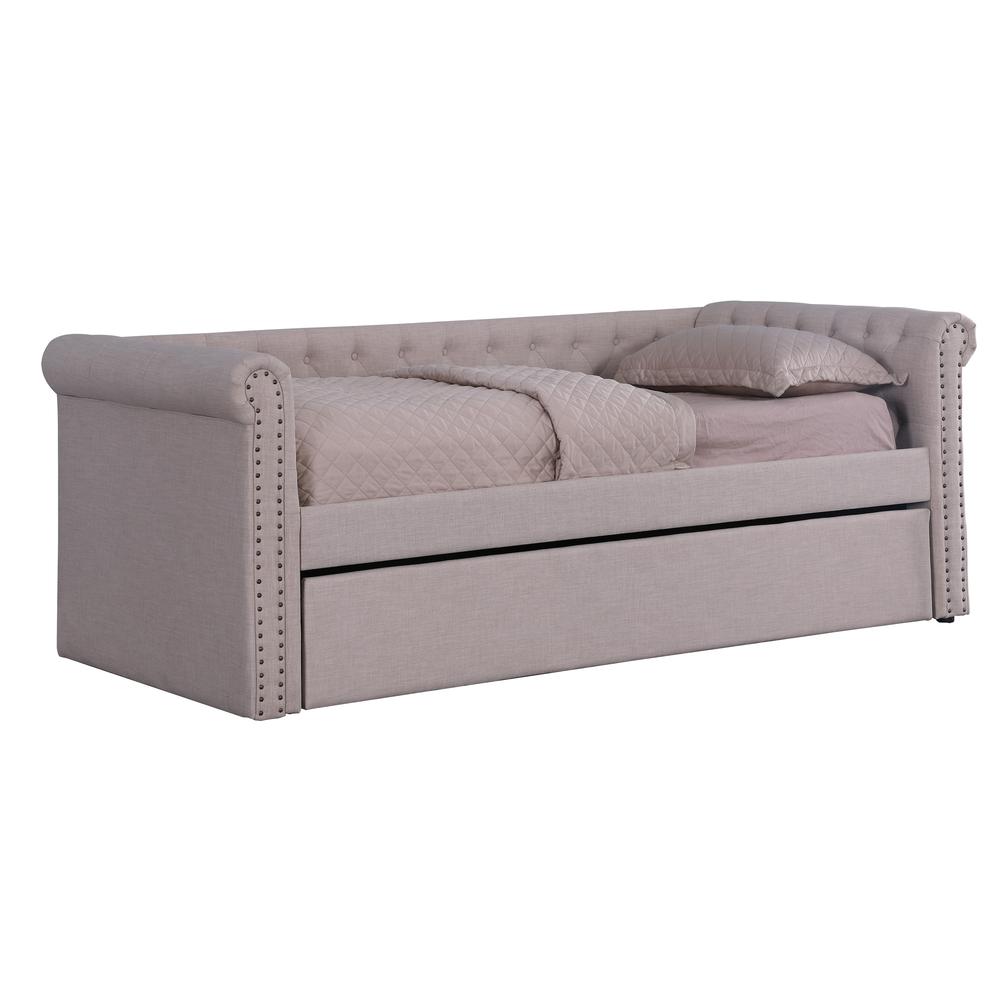 Best Master Furniture Tufted Transitional Fabric Daybed with Trundle in Beige. Picture 1