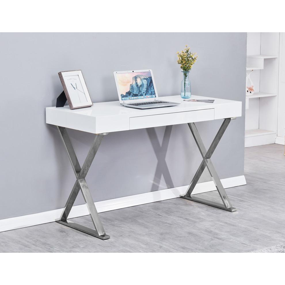 Modern Stainless Steel Frame Computer Desk - Silver High Gloss. Picture 2