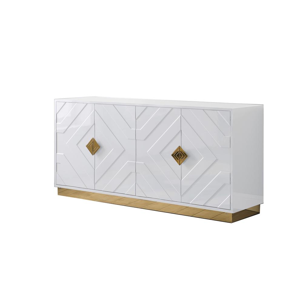 Best Master Furniture Babatunde 65" Wood Sideboard with Gold Accents in White. Picture 1