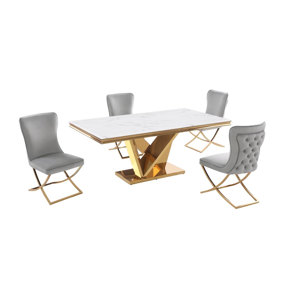 Blythe Grey with Gold 5-Piece Rectangle Dining Set. Picture 1