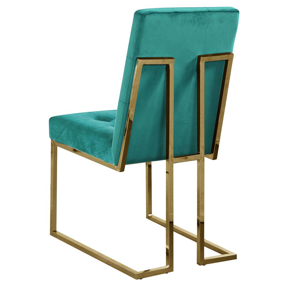 Modern Velvet Fabric Dining Chair in Green/Gold (Set of 2). Picture 3