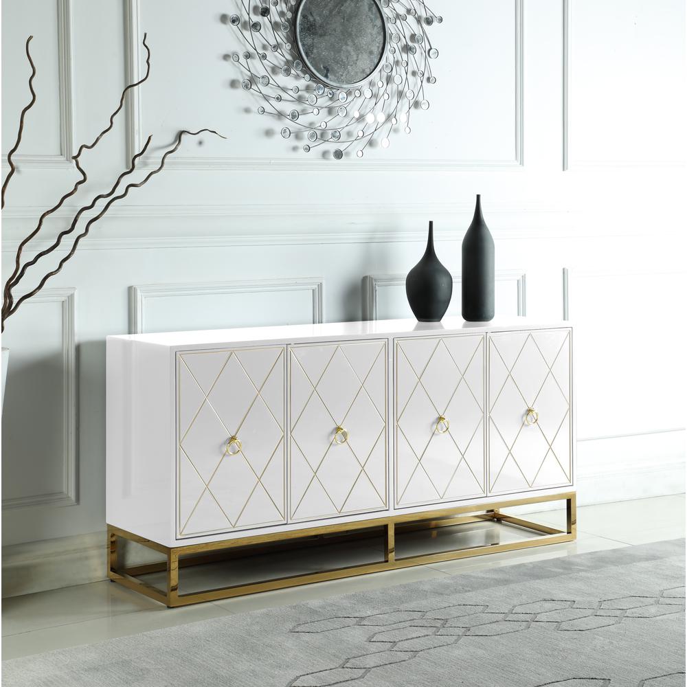 Best Master Furniture Senior 64" Transitional Wood Sideboard in White/Gold. Picture 3