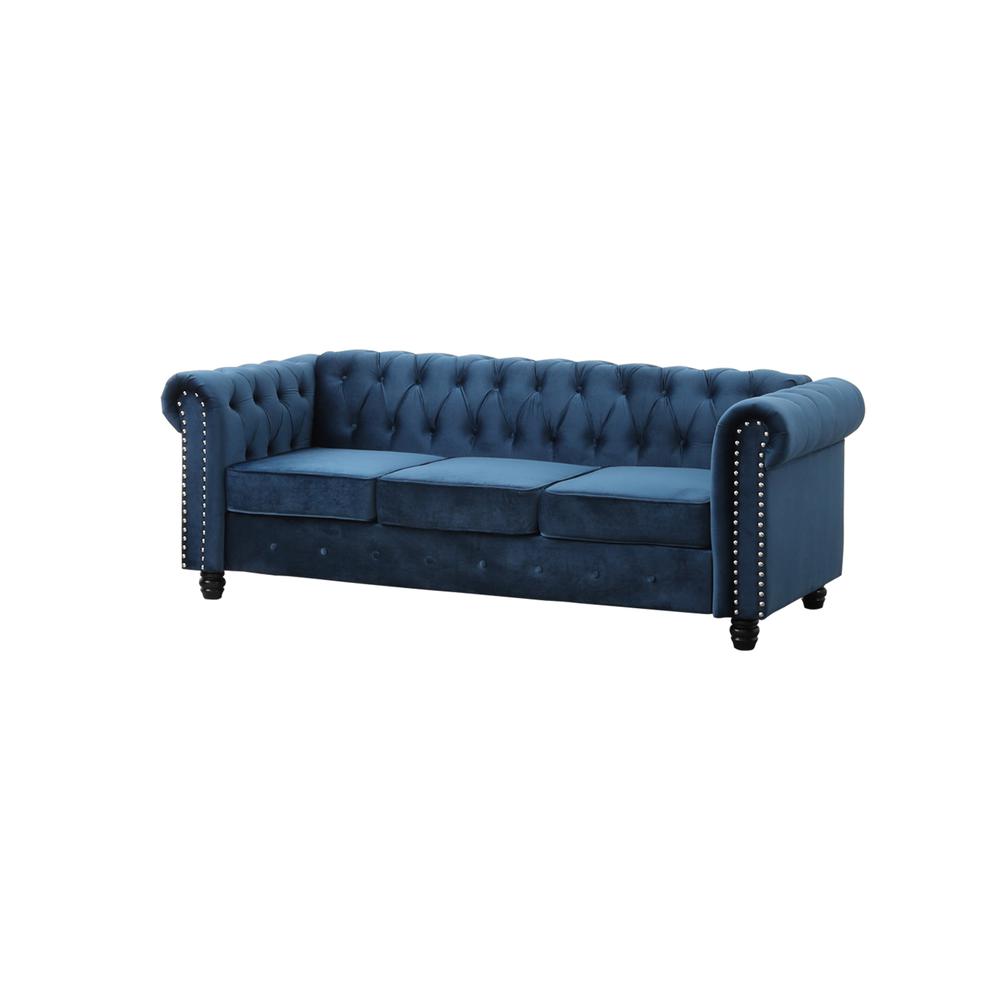 Best Master Furniture Venice 82" Tufted Transitional Velvet Sofa in Blue. The main picture.