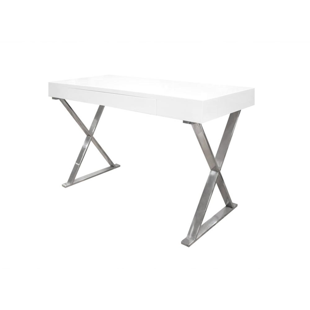Modern Stainless Steel Frame Computer Desk - Silver High Gloss. Picture 1
