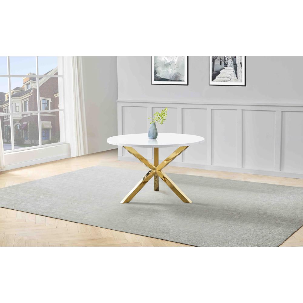 Blanca Round White Dining Table in Gold Stainless Steel(Seats 4). Picture 2