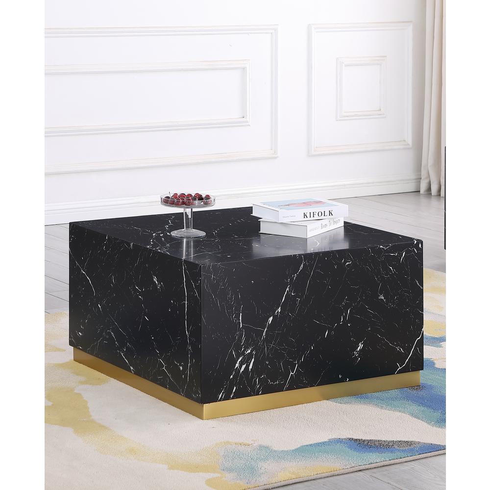 Zhuri Square Faux Marble Black Coffee Table in Gold. Picture 2