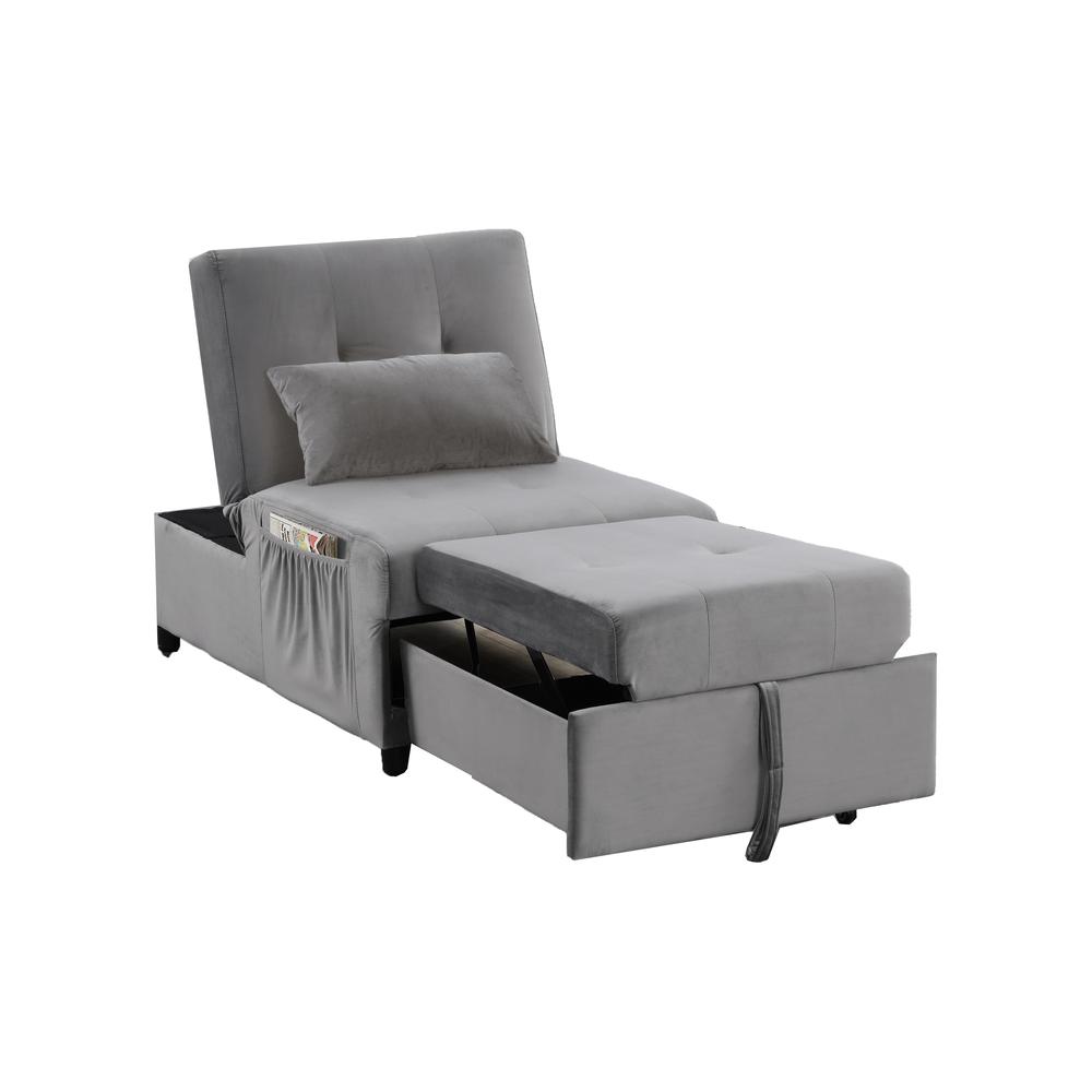 Bayani 72" Velvet Adjustable Sleeper Lounge Chaise, Grey. Picture 1