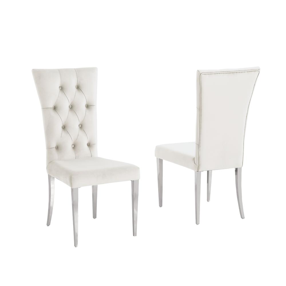 Danis Beige Velvet with Silver Dining Chairs, Set of 2. Picture 1