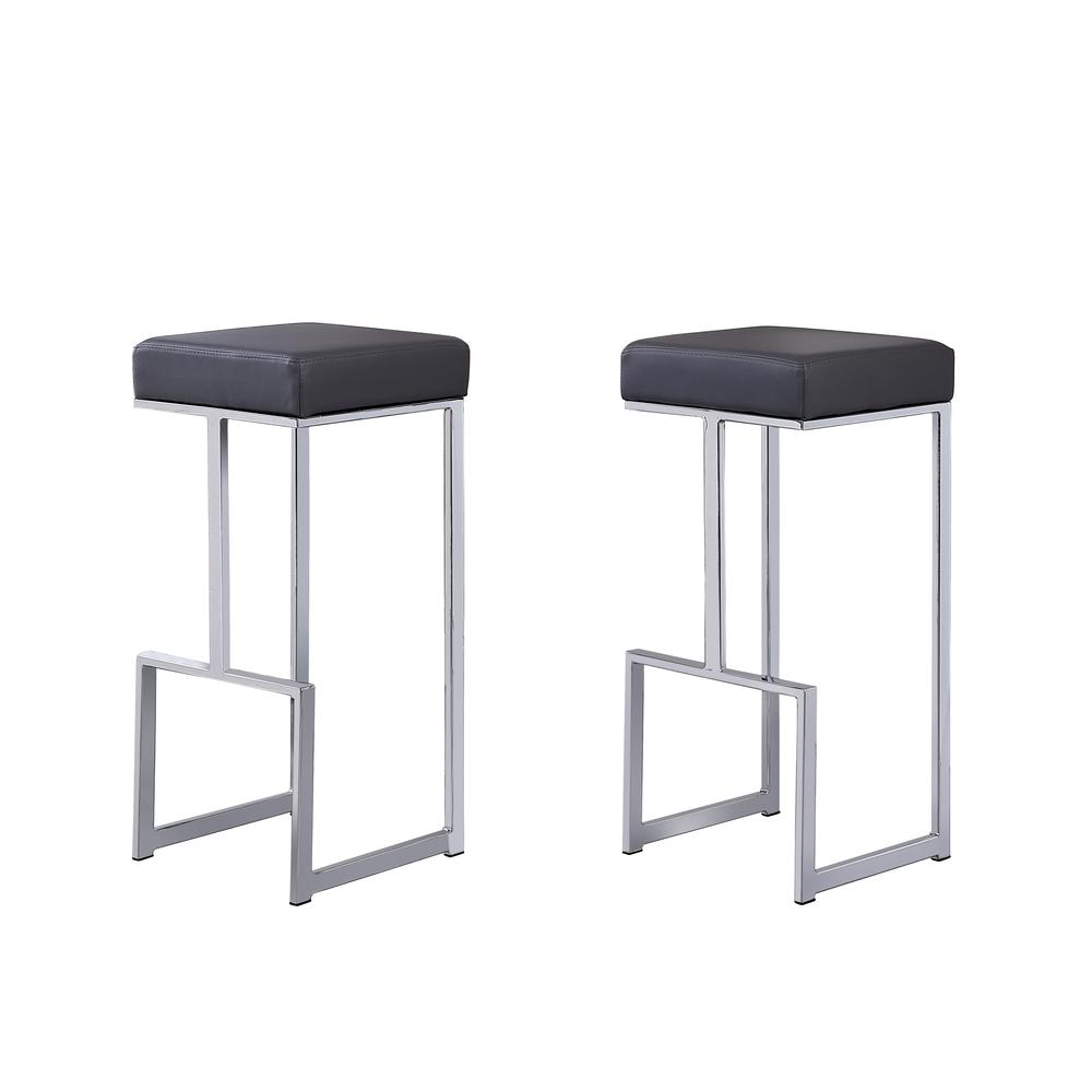 Dorrington Modern Faux Leather Backless Bar Stool in Gray/Silver (Set of 2). Picture 1