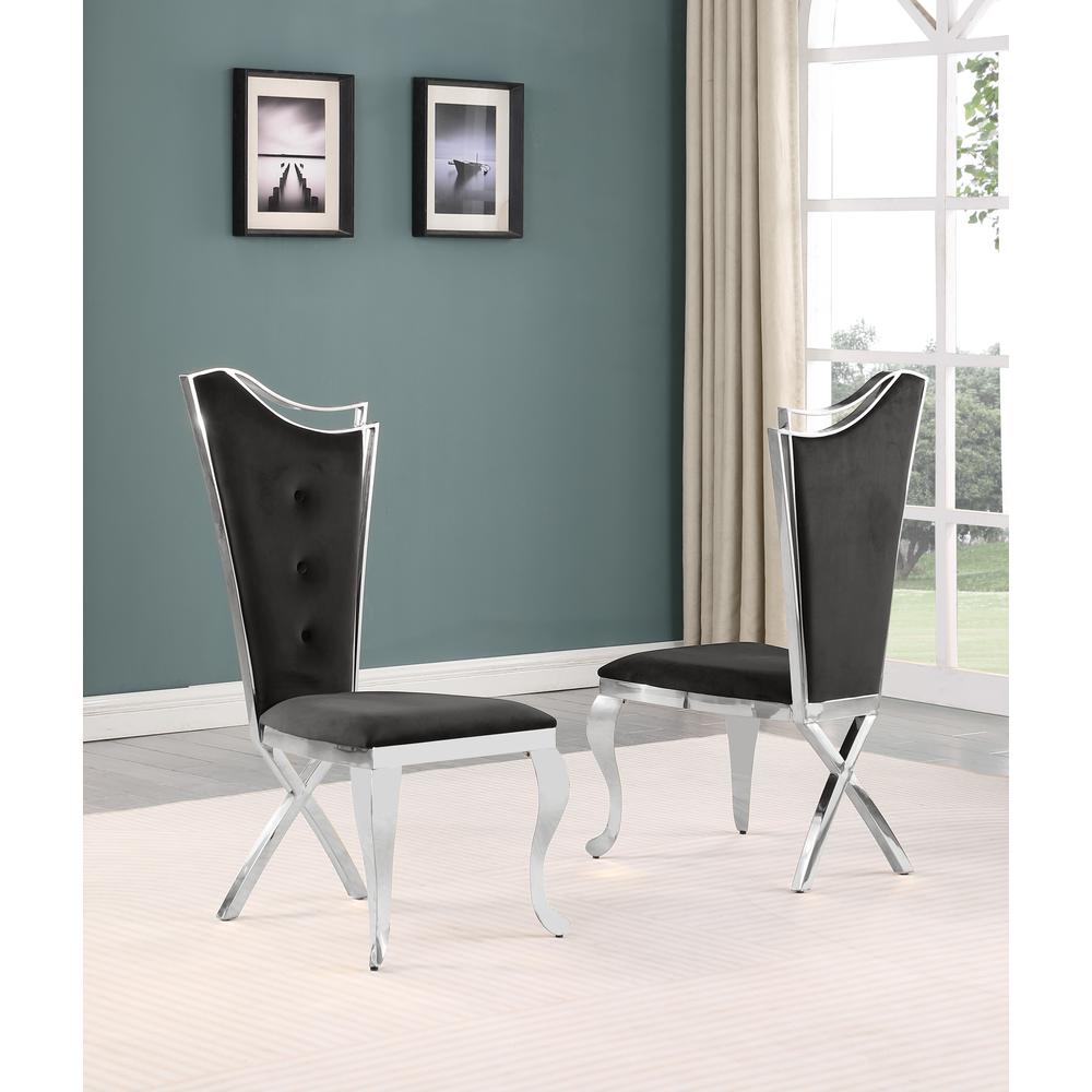 Ivane Black Velvet with Silver Dining Chairs, Set of 2. Picture 2