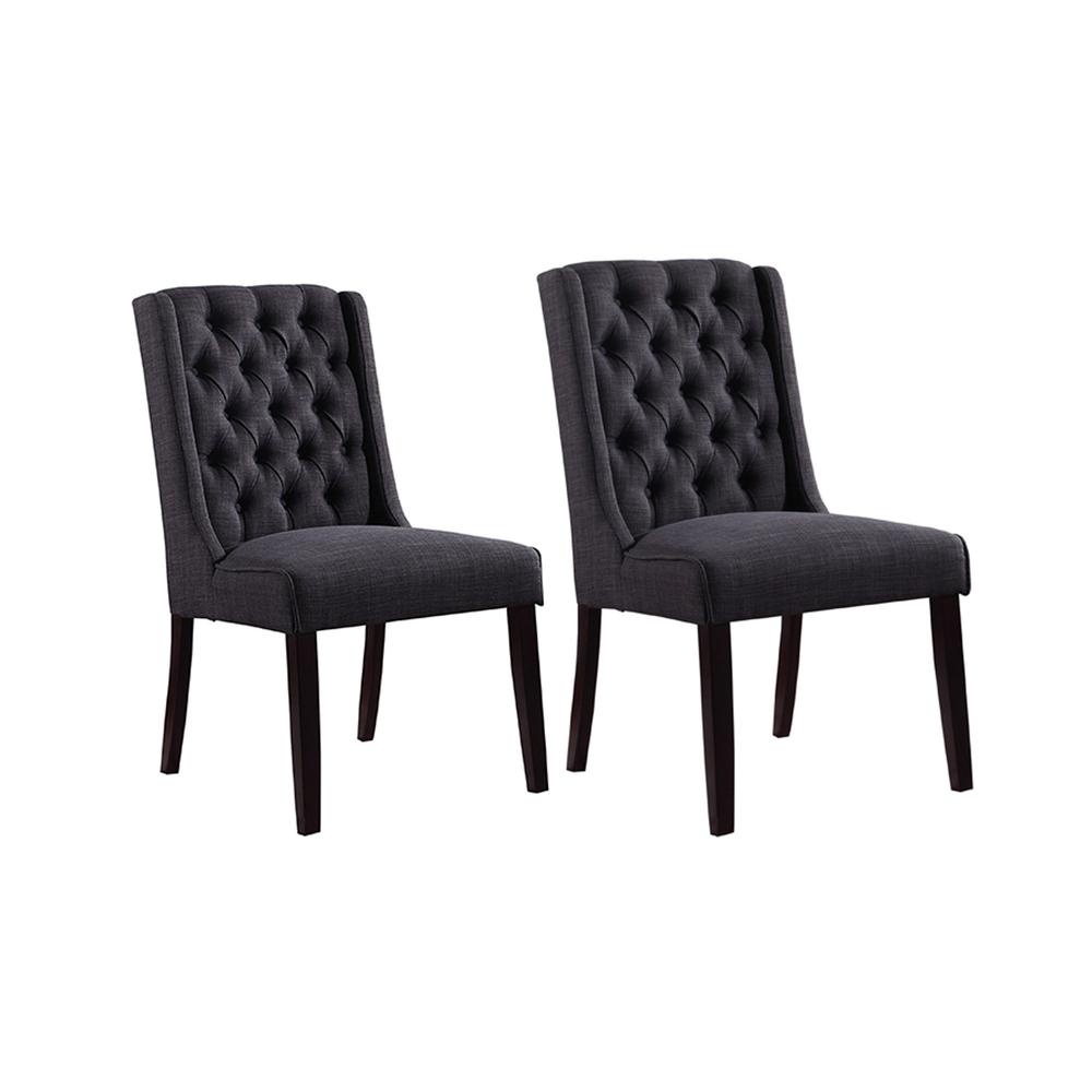 Newport Upholstered Side Chairs With Tufted Back, Set of 2, Black Charcoal. Picture 1