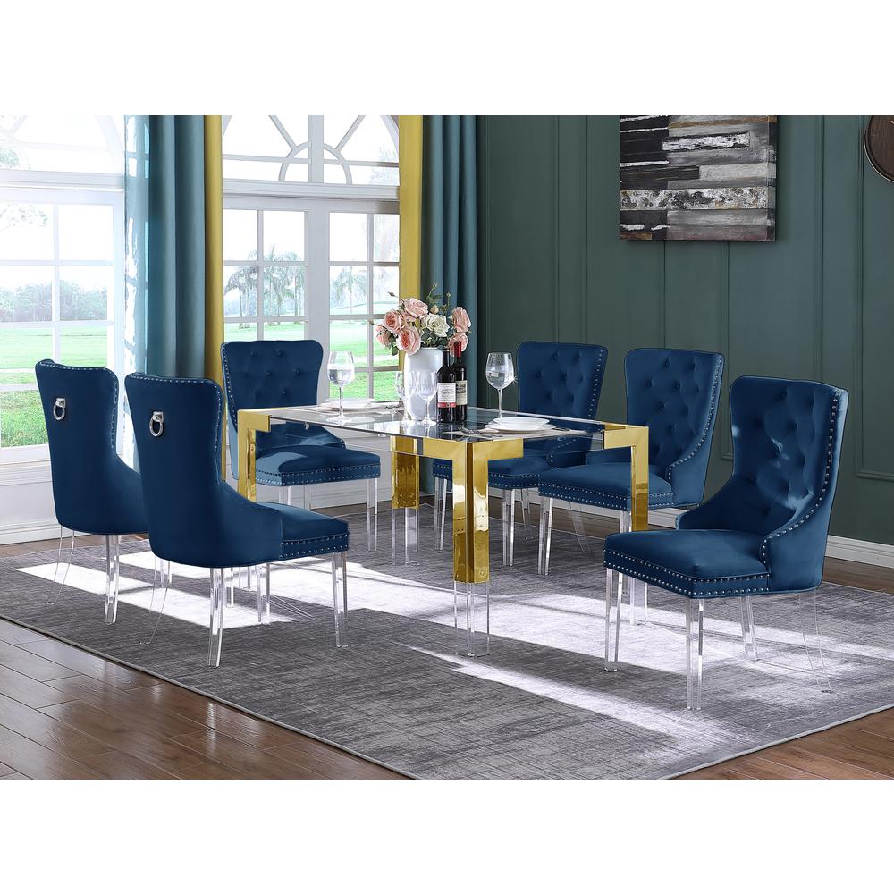 Leah Blue Tufted Velvet with Acrylic Leg Dining Chairs (Set of 2). Picture 3
