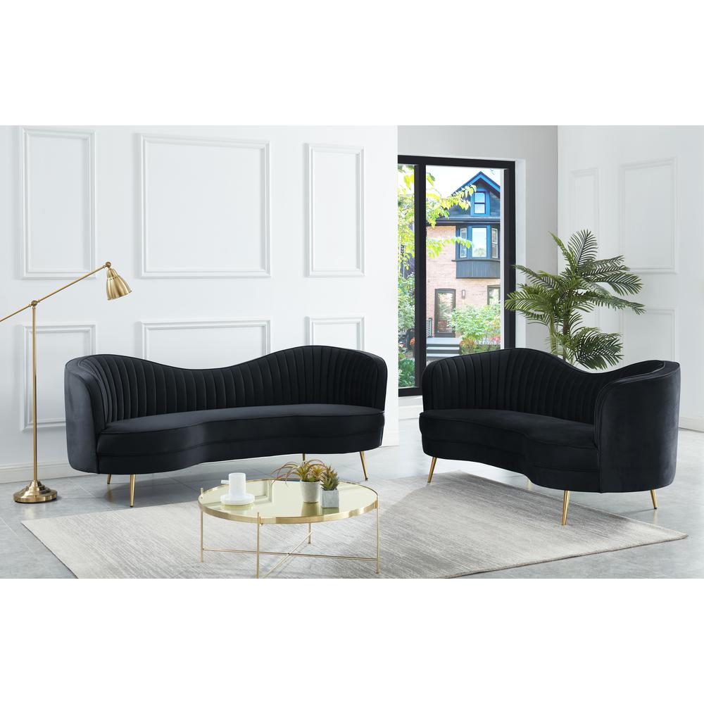 Wallace 2-piece Modern Velvet Sofa and Loveseat Set in Black. The main picture.