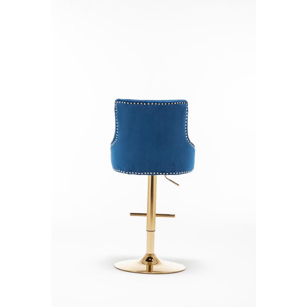 Brightcast 2-piece Velvet Tufted Gold Bar Stools in Blue. Picture 4