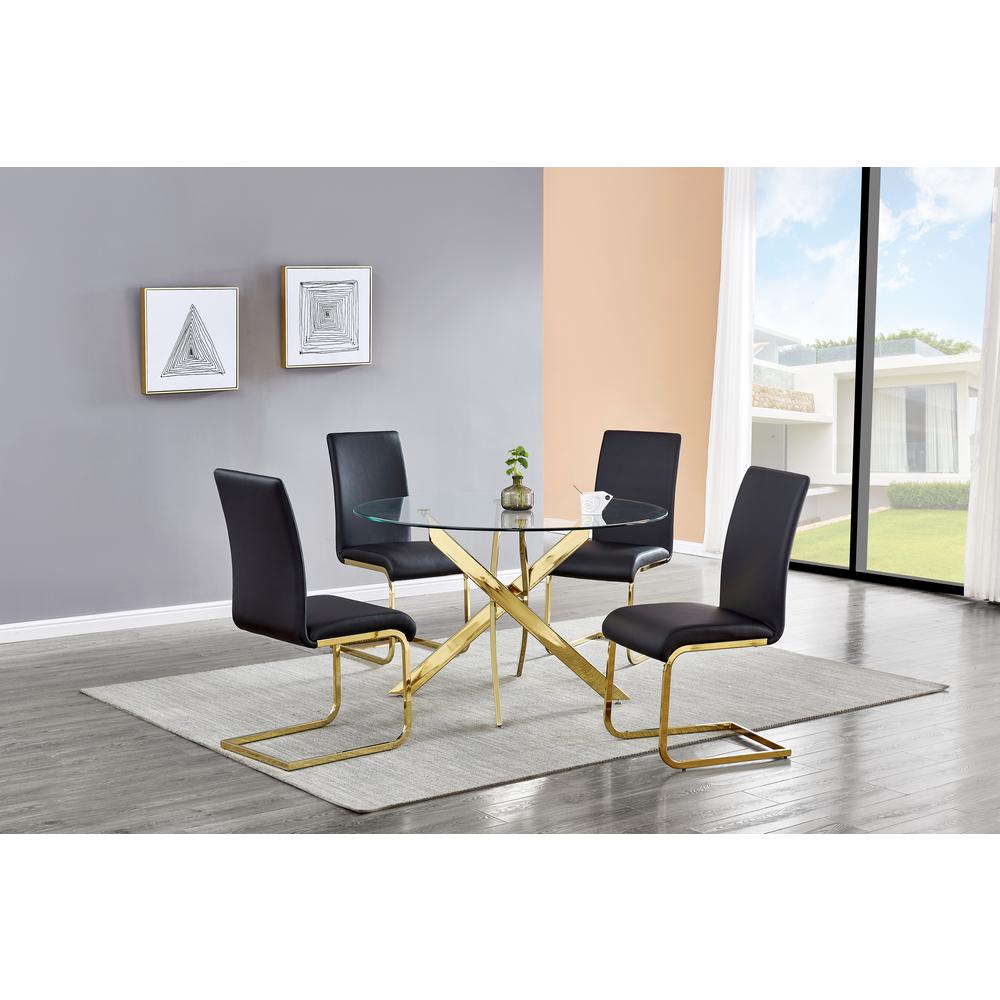 Alison 5-piece Modern Glass Top Dinette Set in Black/Gold. Picture 1