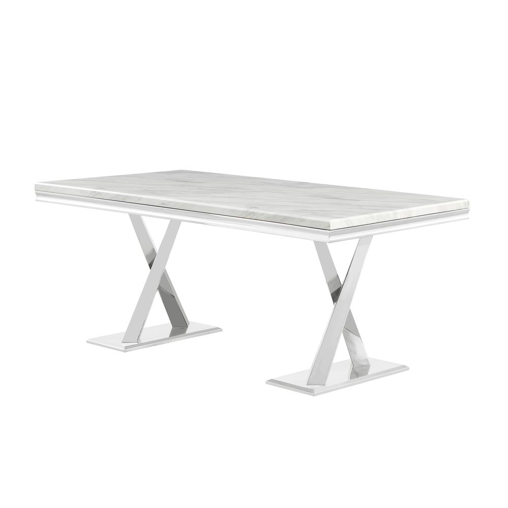 Gernot Stainless Steel Faux Marble Rectangle Dining Table. Picture 2