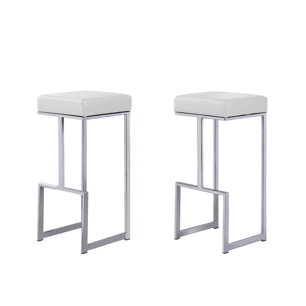 Dorrington Modern Faux Leather Backless Bar Stool in White/Silver (Set of 2). Picture 1