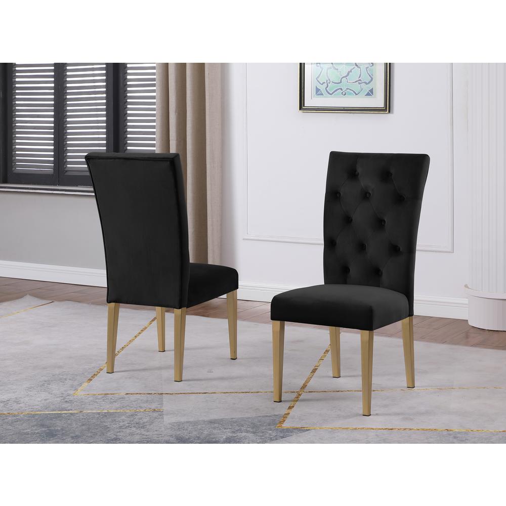 Tyrion Black Tufted Velvet Side Chairs in Brushed Gold (Set of 2). Picture 2