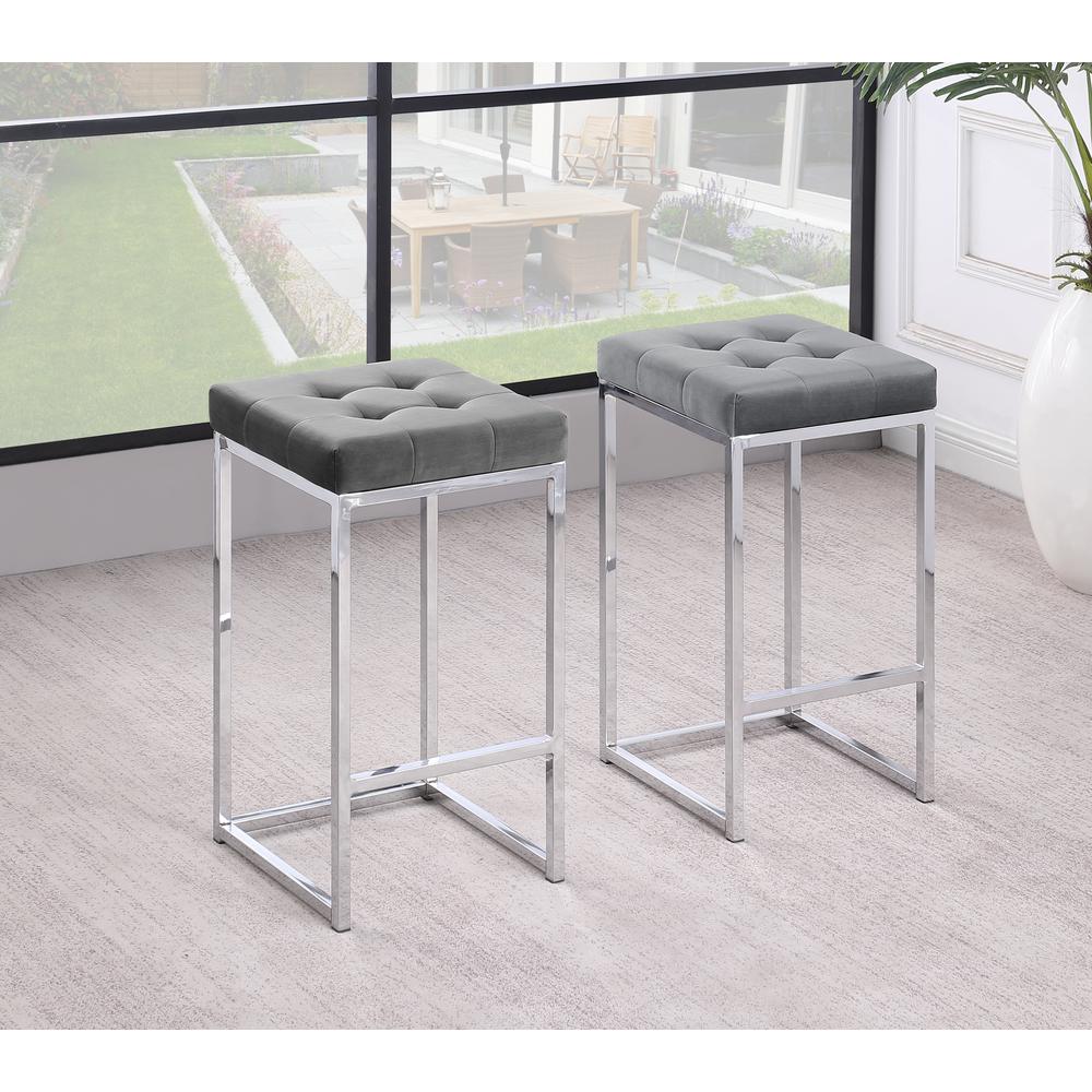 Jersey Gray Velvet Counter Height Stool in Silver (Set of 2). Picture 2