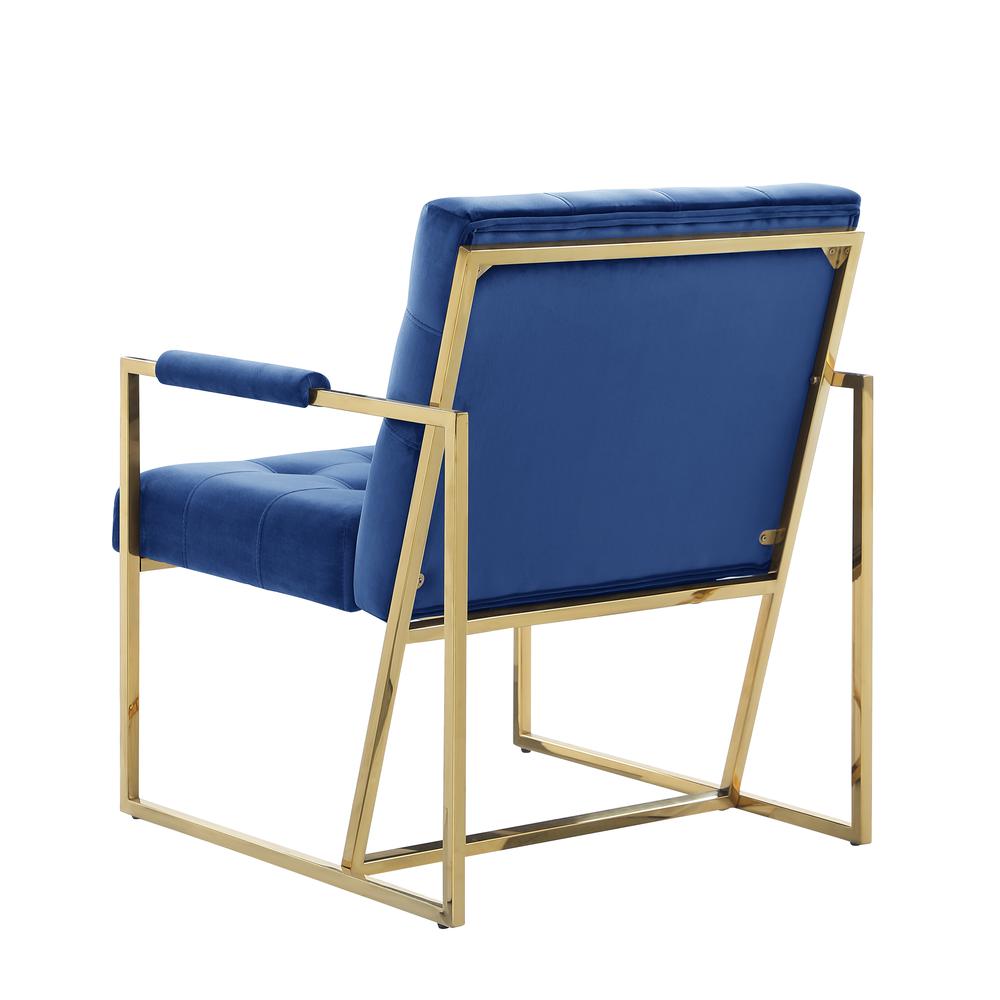 Luxor Blue Velvet Modern Accent Chair in Gold. Picture 2