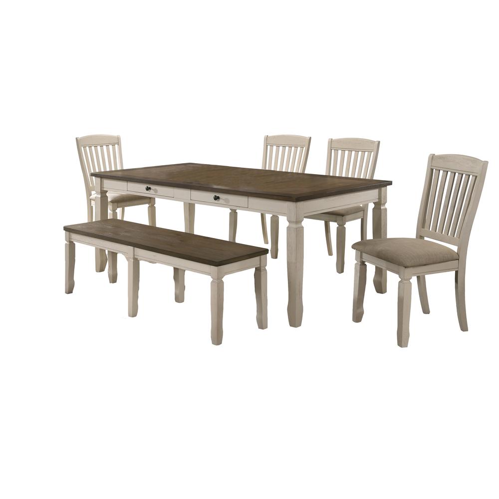 Best Master Furniture Belle 6 Piece Rectangular Solid Wood Dining Set in Cream. Picture 1