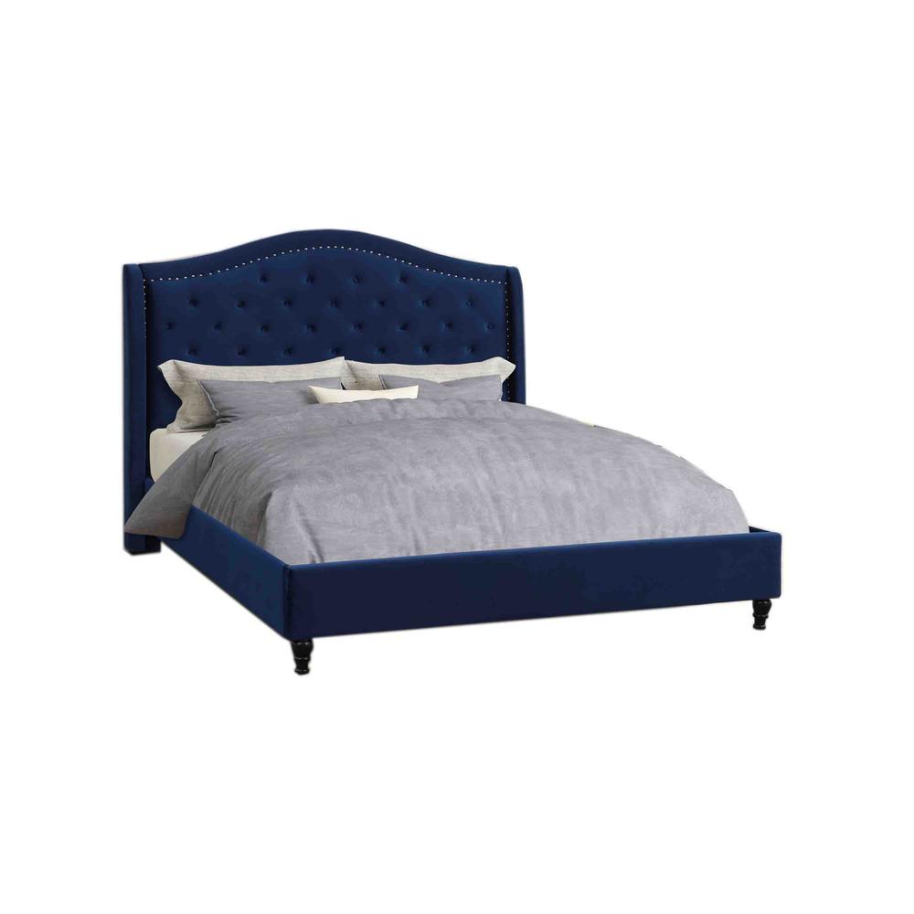 Best Master Furniture Myrick Tufted Velvet Platform Queen Bed in Blue. Picture 1