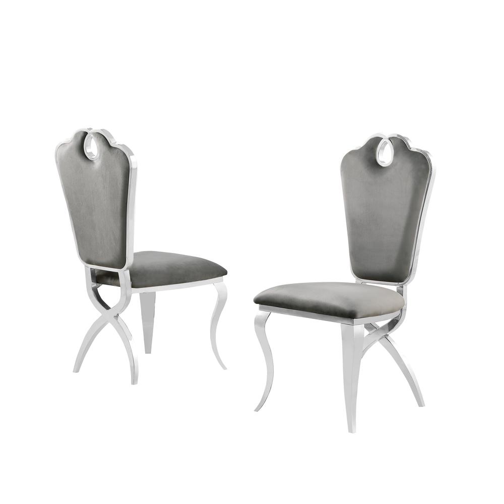 Gernot Grey Velvet with Stainless Steel Dining Chairs, Set of 2. Picture 2