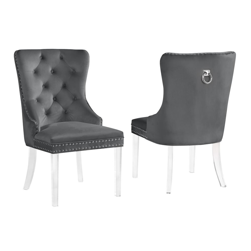 Leah Gray Tufted Velvet with Acrylic Leg Dining Chairs (Set of 2). Picture 1