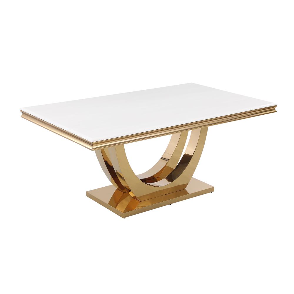 Danis Stone Marble Laminate Gold Rectangle Dining Table. Picture 1