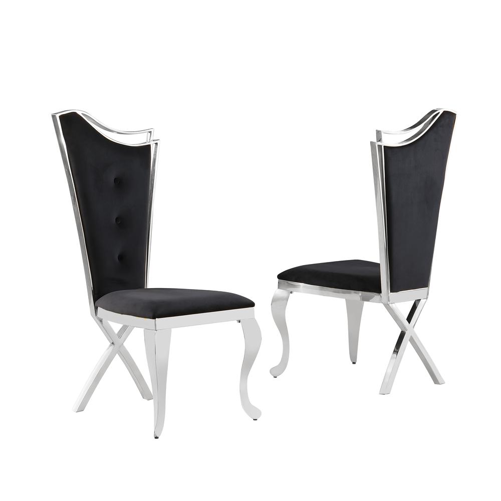 Ivane Black Velvet with Silver Dining Chairs, Set of 2. Picture 1