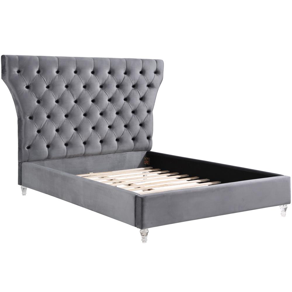 Bellagio Gray Tufted Velvet King Platform Bed with Acrylic Legs. Picture 2