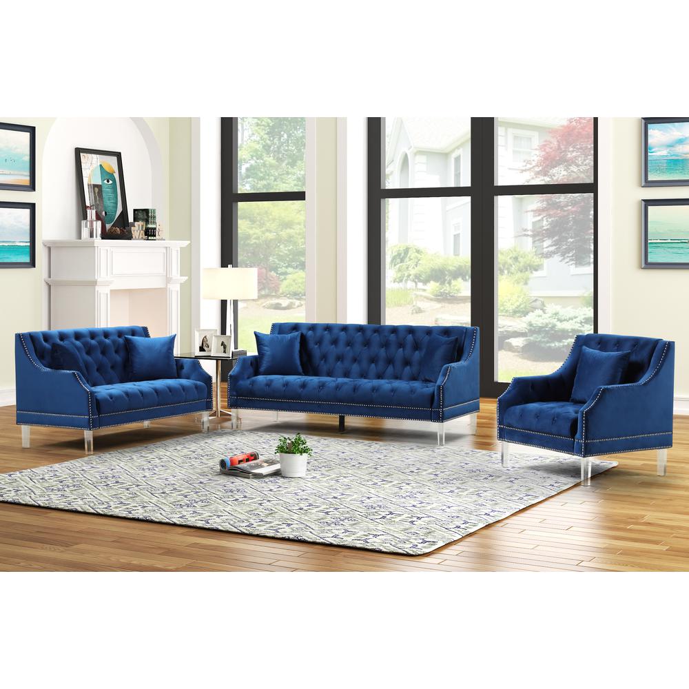 Tao Tufted Velvet with Acrylic Legs Sofa in Blue. Picture 2