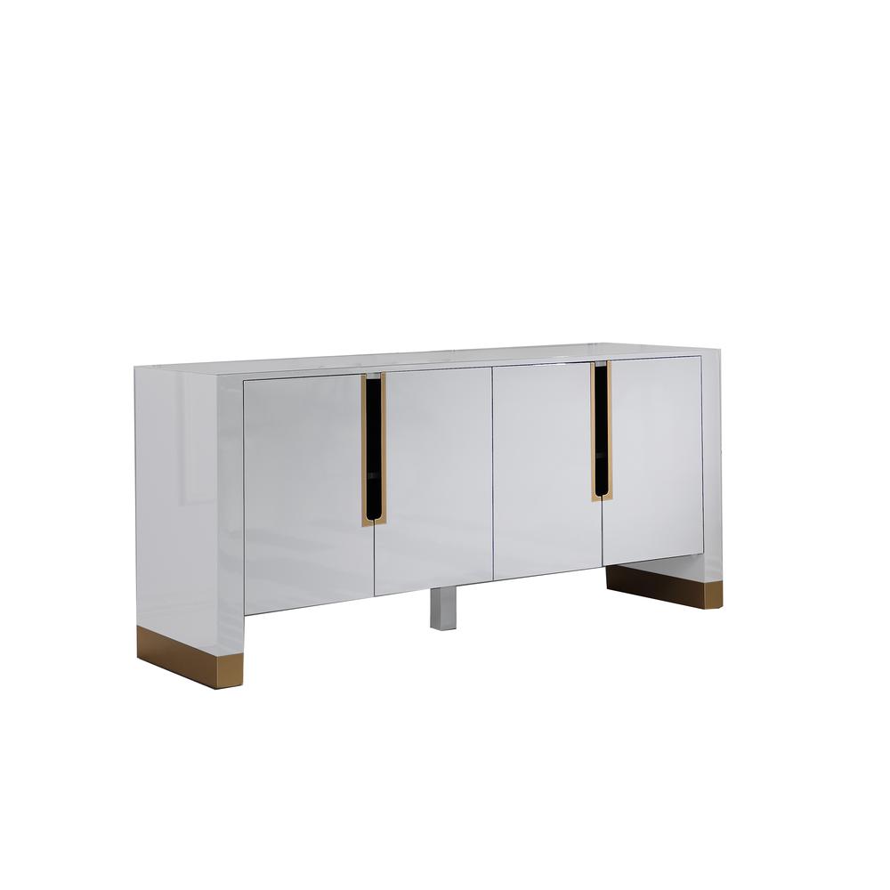 Best Master Furniture Akantha 68" Wood Sideboard with Gold Accents in White. Picture 1