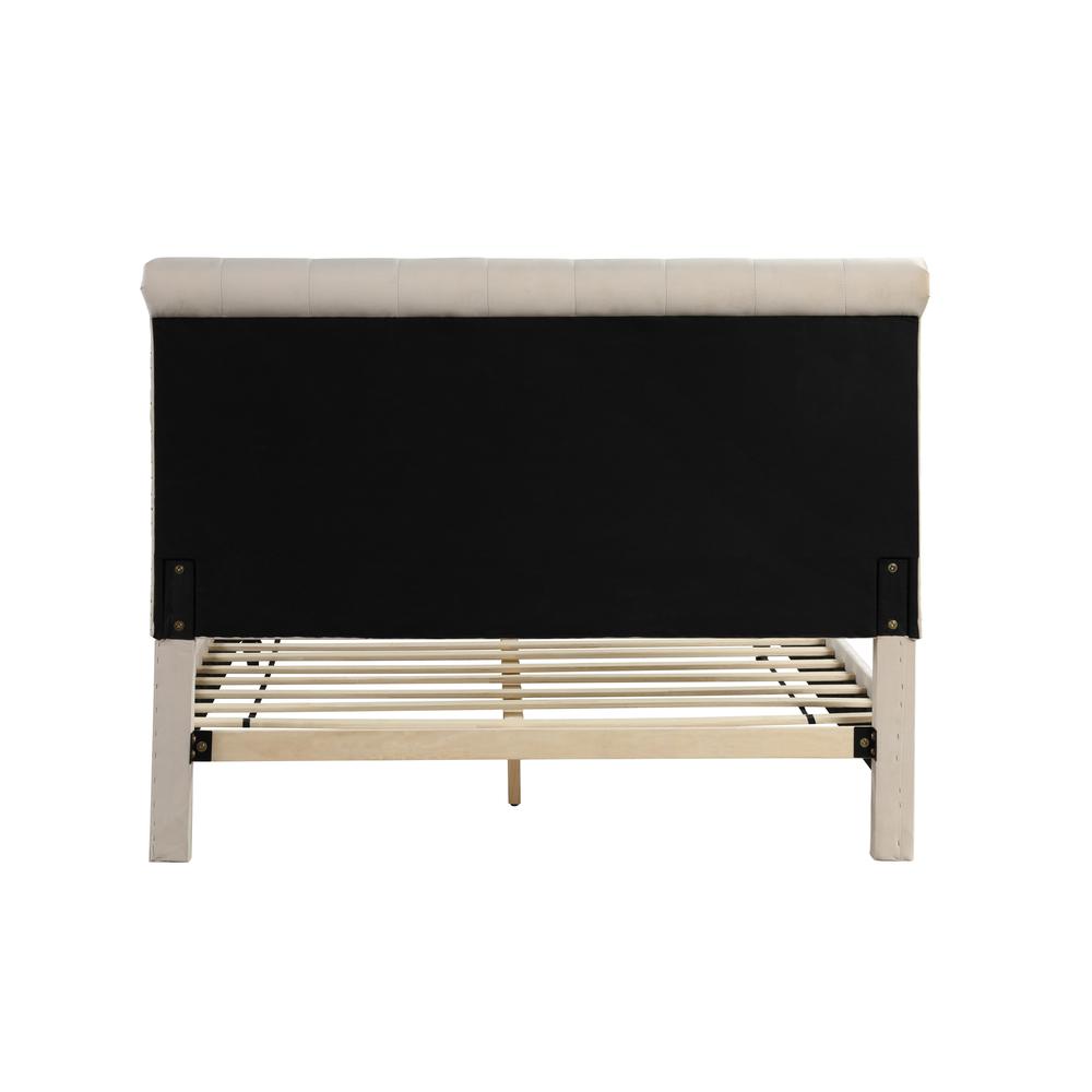 Best Master Furniture Ashley Tufted Velvet Fabric Full Platform Bed in Beige. Picture 3