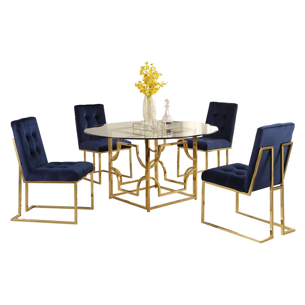 Kina 5-pieces Blue/Gold Plated 60" Dining Set. Picture 1