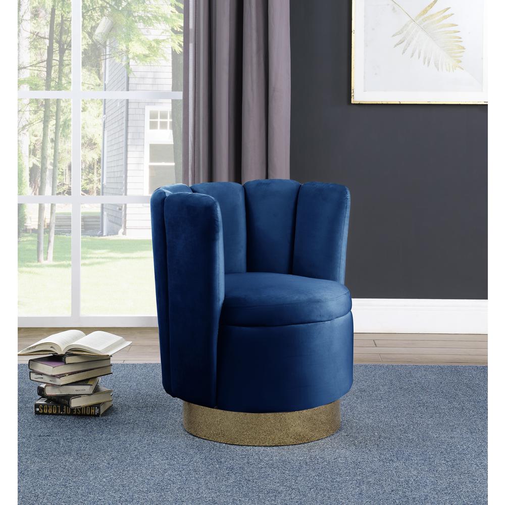 Ellis Velvet Upholstered Swivel Accent Chair in Blue Velvet. Picture 2