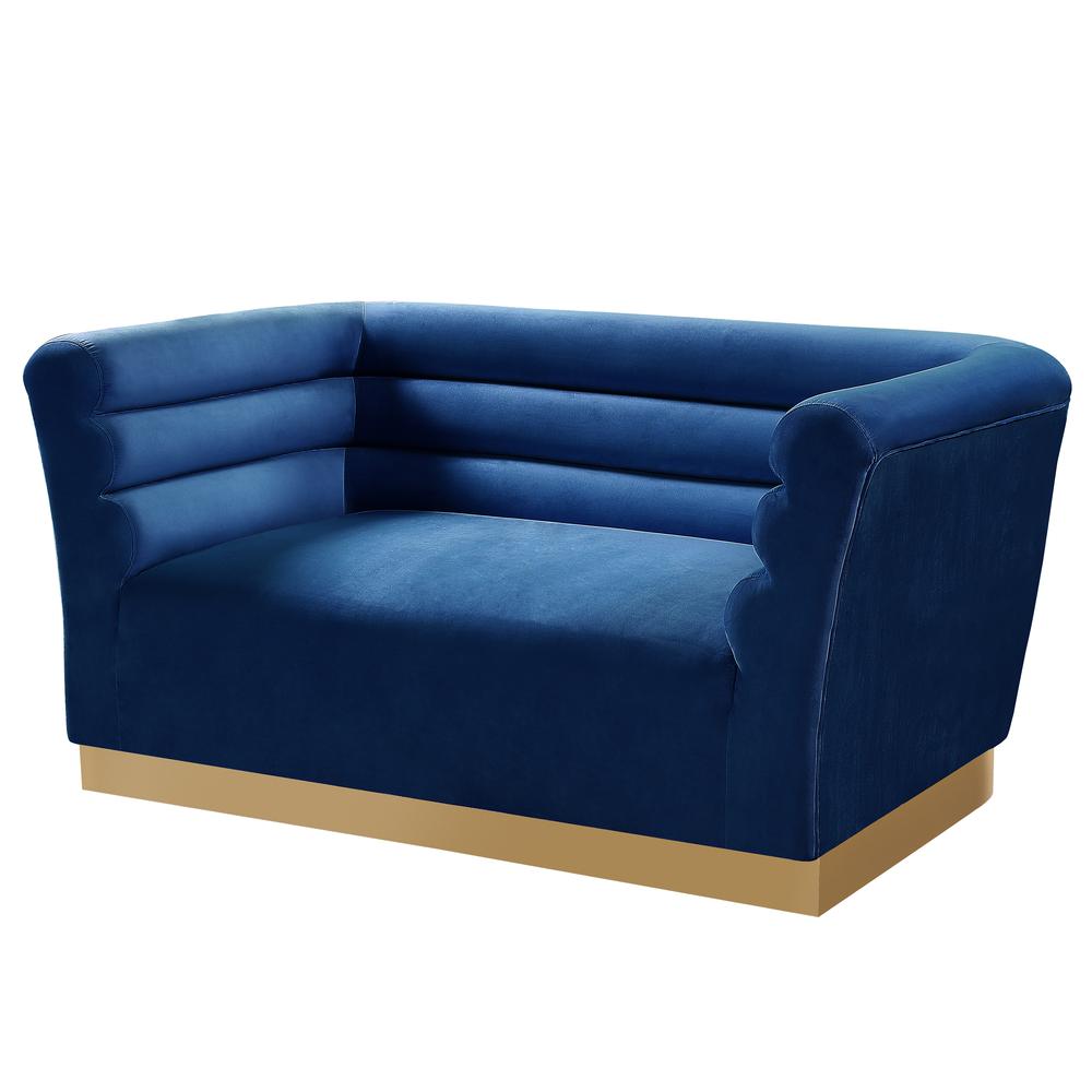 Livingston Blue Velour Loveseat with Gold Trim. Picture 1