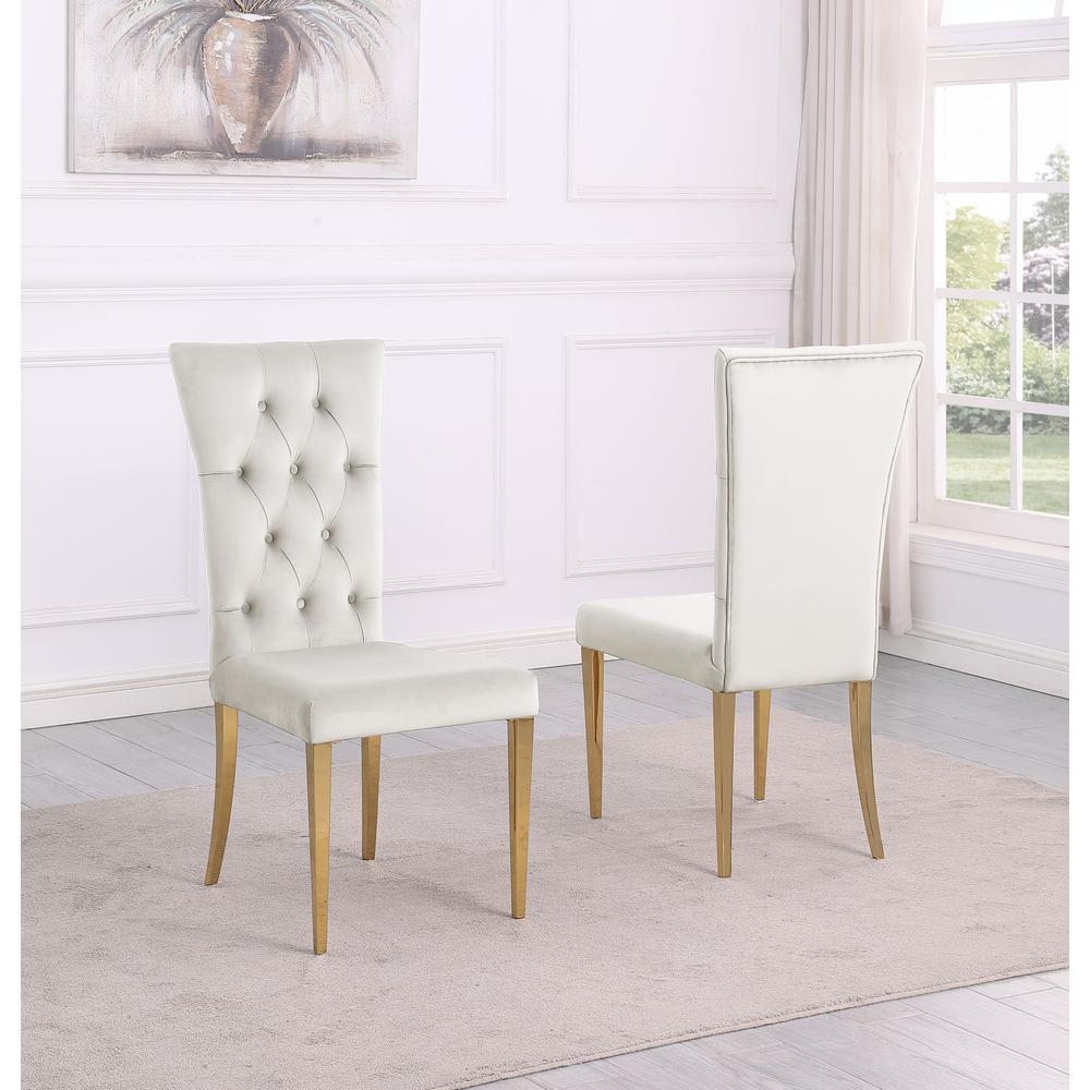 Danis Beige Velvet with Gold Dining Chairs, Set of 2. Picture 2