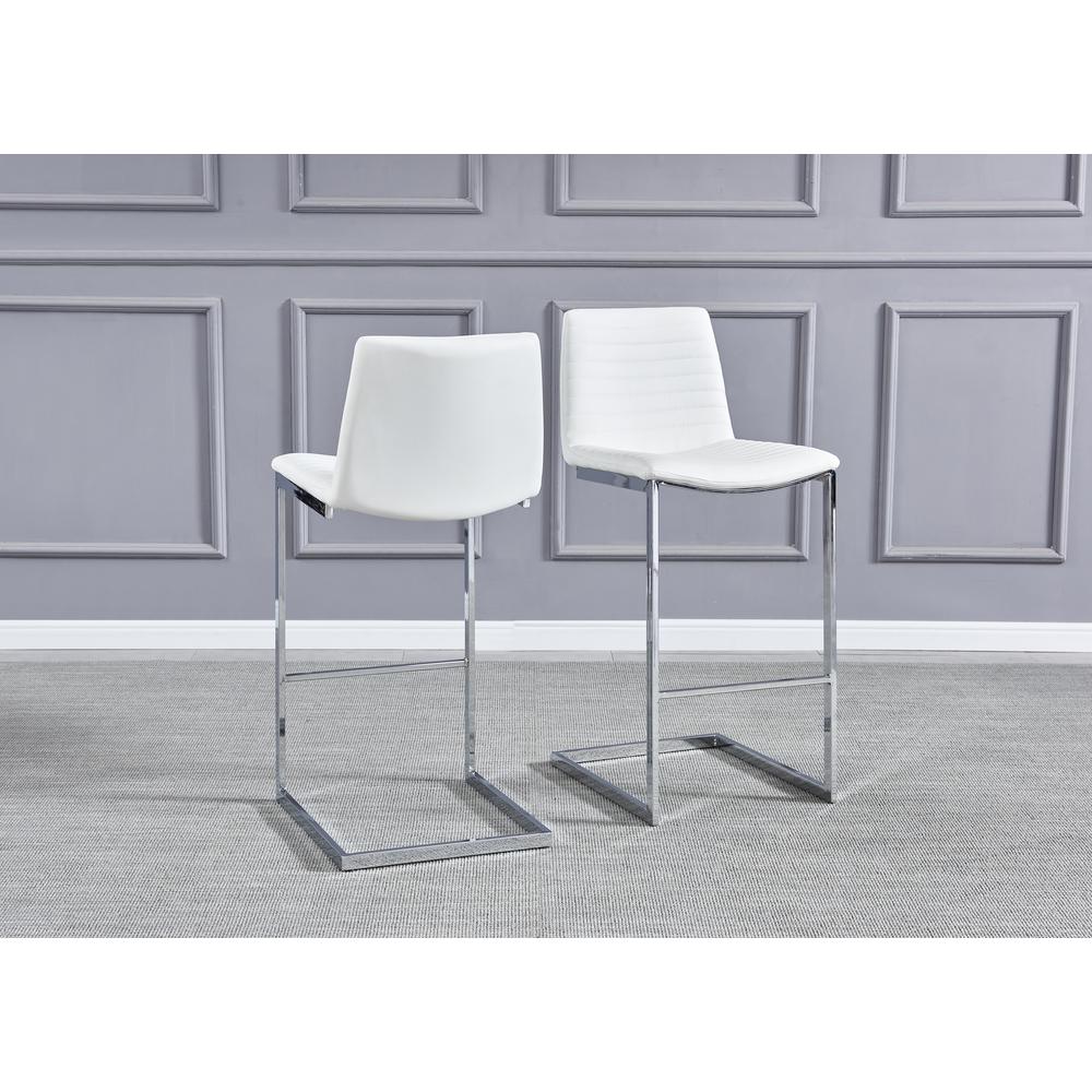 Blanca White Faux Leather Bar Chairs in Silver 42H (Set of 2). Picture 3