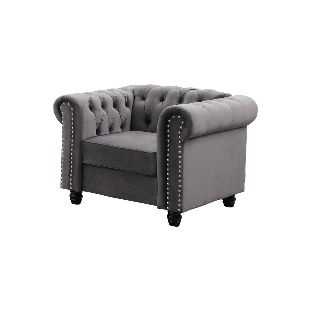Venice 35" Tufted Velvet Arm Chair, Grey. The main picture.