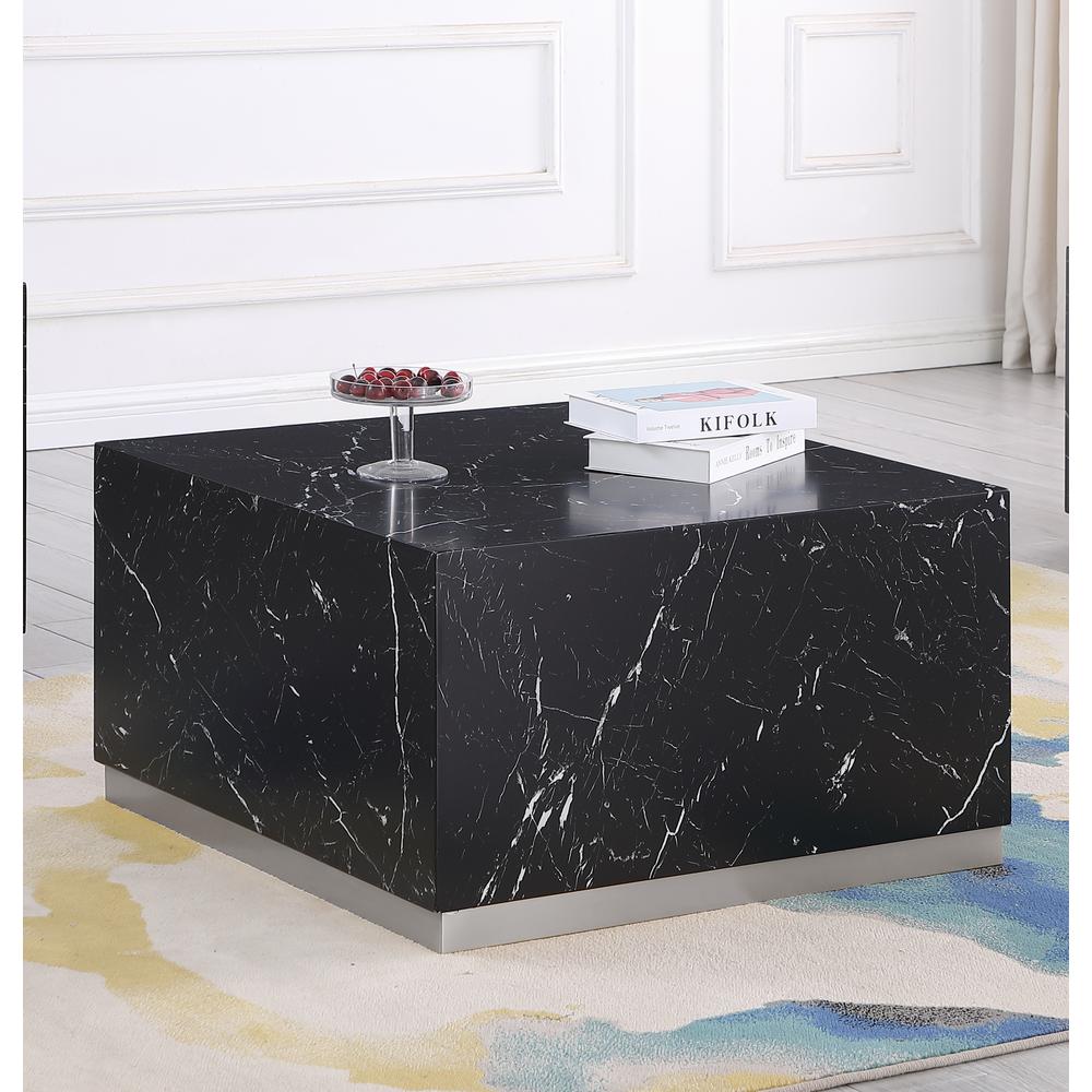 Zhuri Square Faux Marble Black Coffee Table in Silver. Picture 2