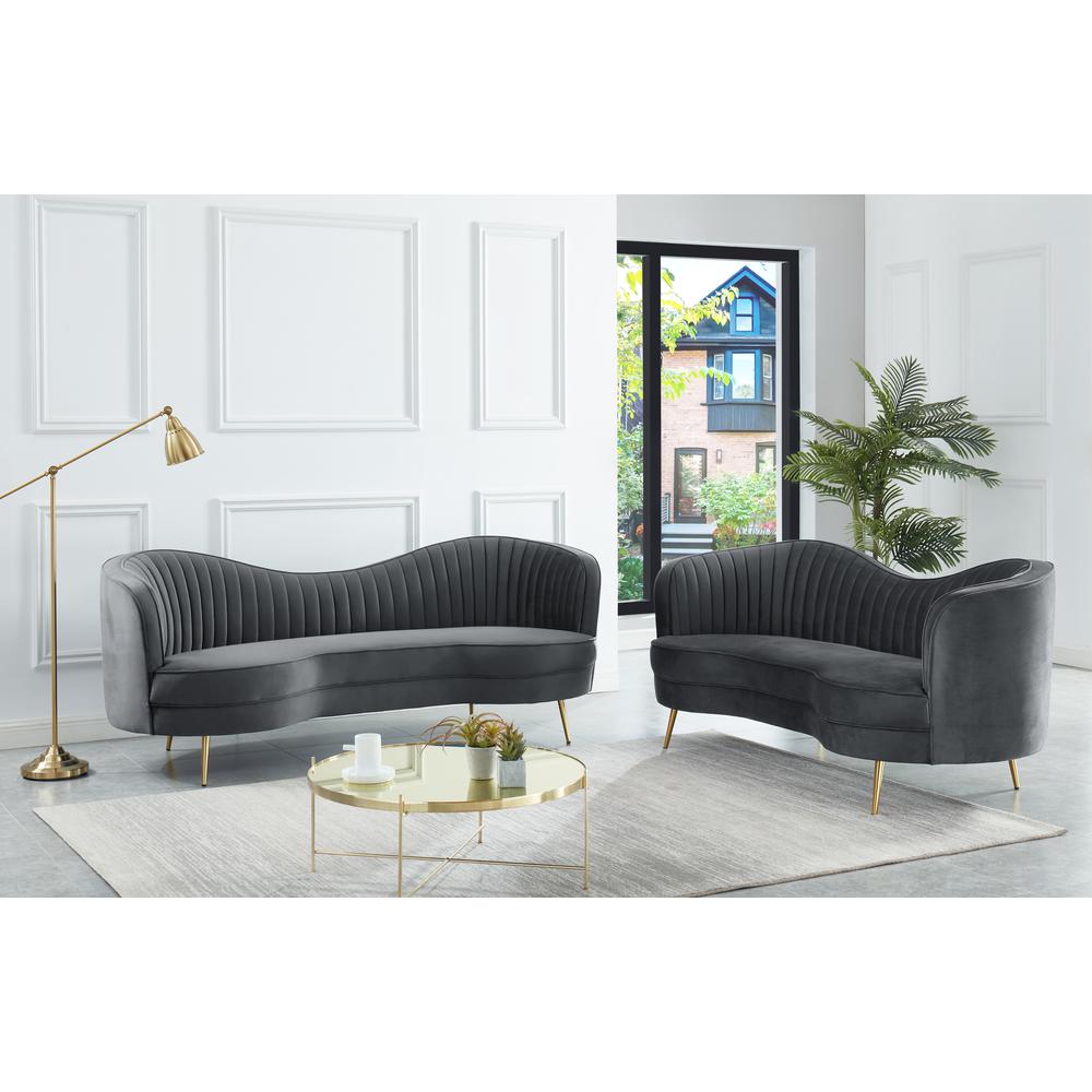 Wallace 2-piece Modern Velvet Sofa and Loveseat Set in Gray. Picture 1