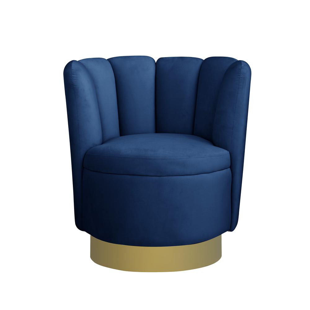 Ellis Velvet Upholstered Swivel Accent Chair in Blue Velvet. Picture 3